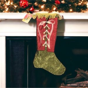 Handmade NEW Victorian Corset Fringe Christmas Stocking/HOLIDAY HOME/TREE DECOR